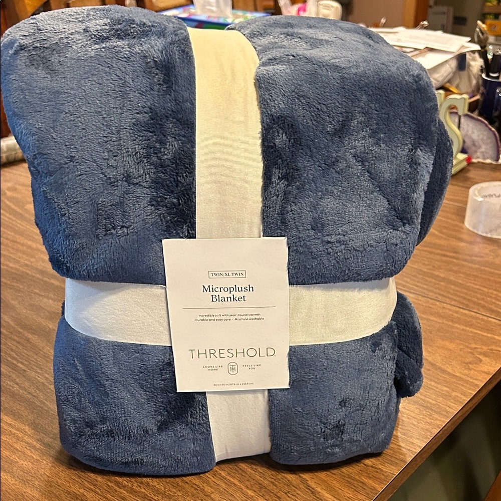 Threshold Navy Microplush Blanket